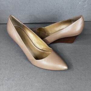 Franco Sarto Frankie Wedge Pumps Women's 10M Cool Taupe Leather Pointed Toe Nude